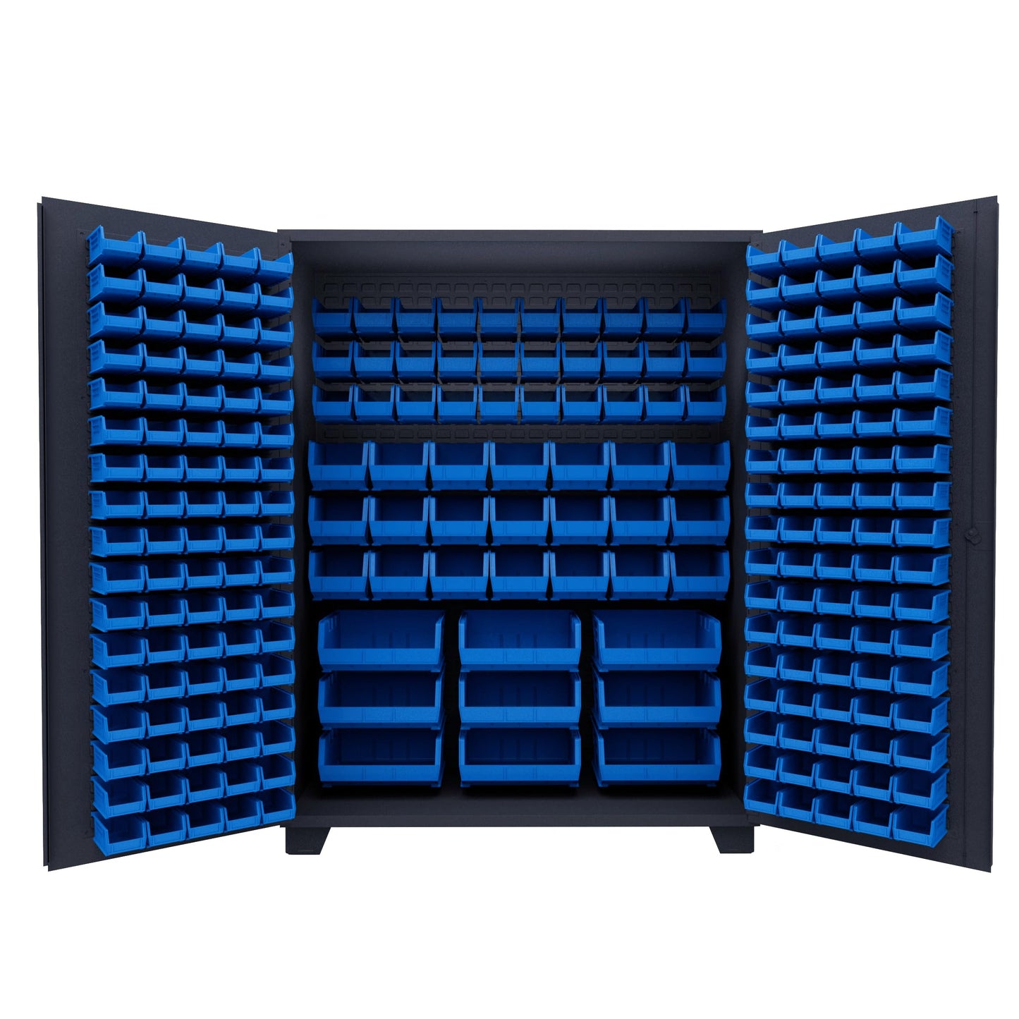 Jamco Tool Storage Cabinets with Bin Mounts, Model DE, Includes 230 Bins, 60-Inch W x 24-Inch D x 78-Inch H, Blue Bins