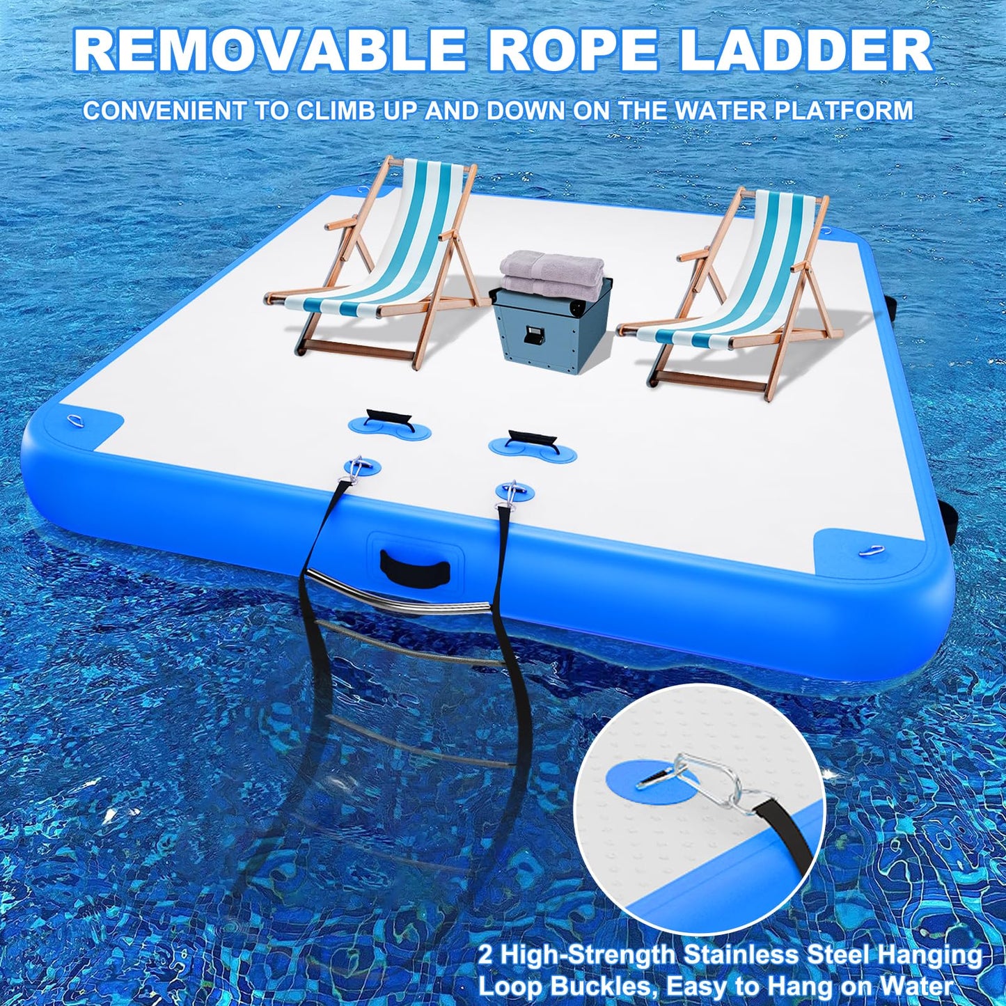 GZKYYLEGS Inflatable Floating Dock, 8 ft x 6 ft Inflatable Water Platform Swim Dock Mat with None-Slip Surface,6 Inch Thick PVC Construction,Floating Platform for Pool Beach Ocean