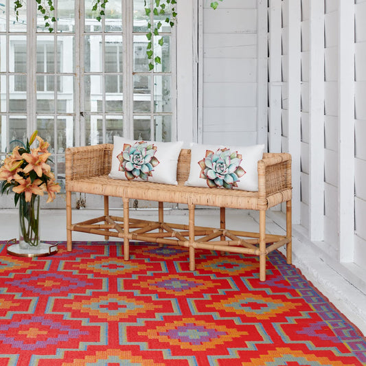Fab Habitat Outdoor Rug - Waterproof, Fade Resistant, Crease-Free - Premium Recycled Plastic - Vintage Boho Kilim - Large Patio, Deck, Sunroom, Camping, RV - Lhasa - Orange & Violet - 6 x 9 ft