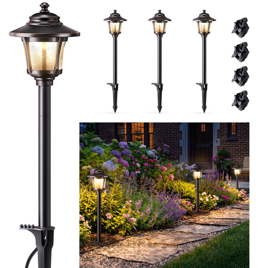 HIBOITEC ORB Low Voltage Landscape Lighting, 3W 150LM 2700K 12V-24V Wired Path Lights, Die-Cast Aluminum Waterproof Outdoor LED Lights for Walkway Yard Garden, 4 Pack