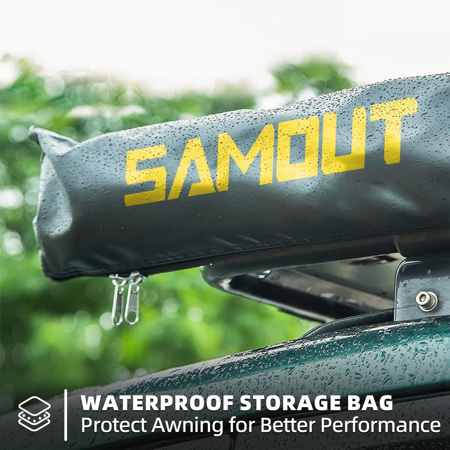 SAMOUT Vehicle Awning, 4.6ft x 8.2ft, Rooftop Pullout Ripstop UPF50+ Side Awning, Reinforced Hinges & Poles for Jeep/SUV/Truck/Van