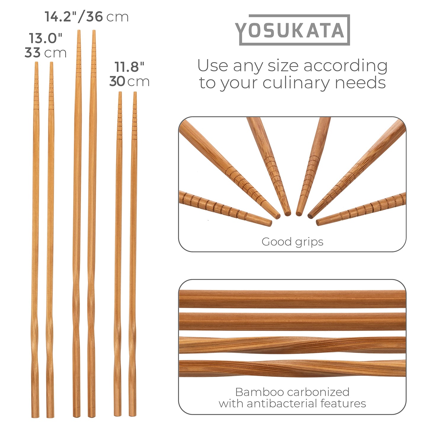 YOSUKATA Carbon Steel Flat Bottom Wok Pan - 13.5" + Wok Lid 12.8 Inch - Cover with Tempered Glass Insert Steam Holes + Blue Carbon Steel 17-inch Spatula, Ladle, 3 pairs Chopsticks