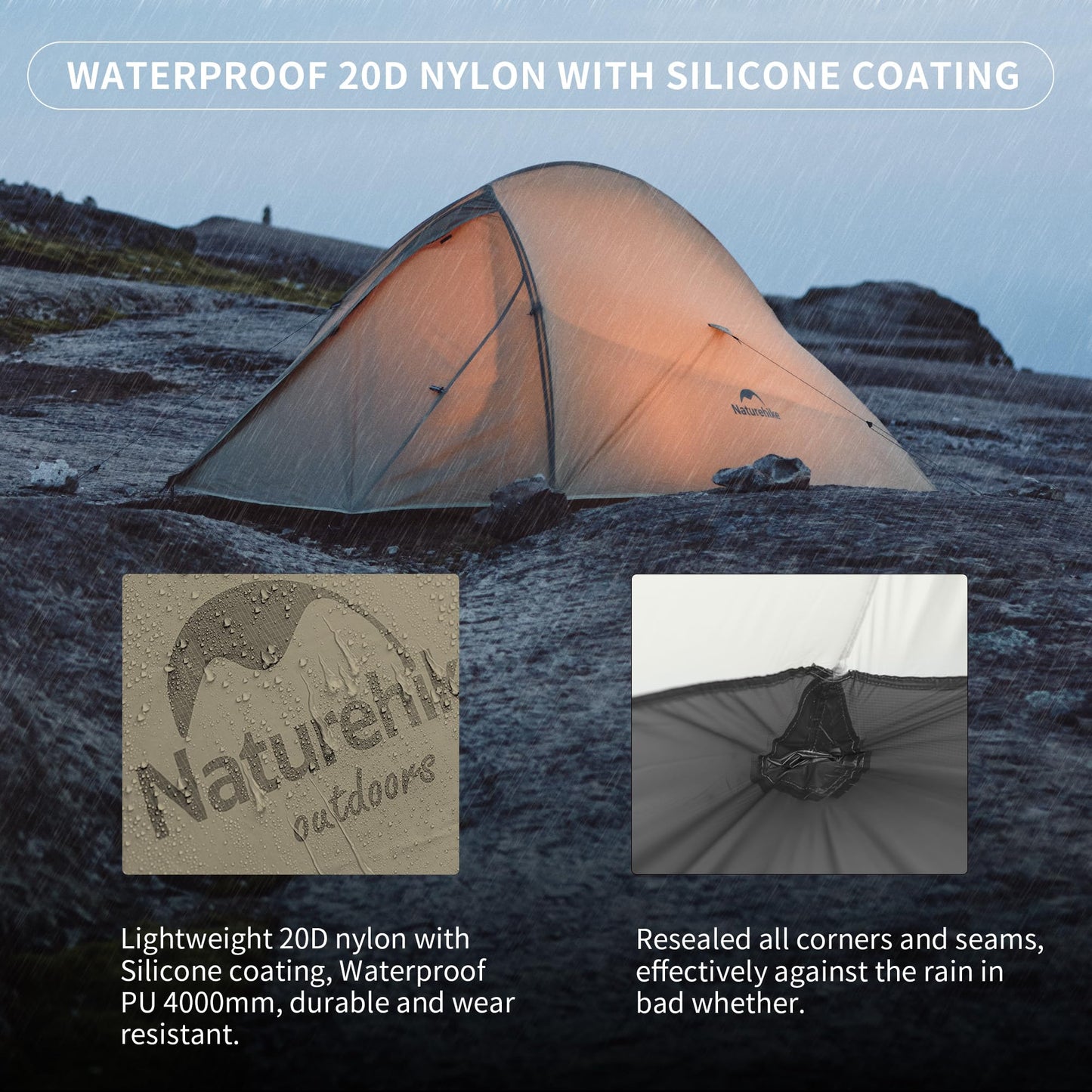 Naturehike Cloud up Pro 2 Person Tent, Double Layer Waterproof Two Person Tent,Ultralight 2 Person Backpacking Tent with Footprint