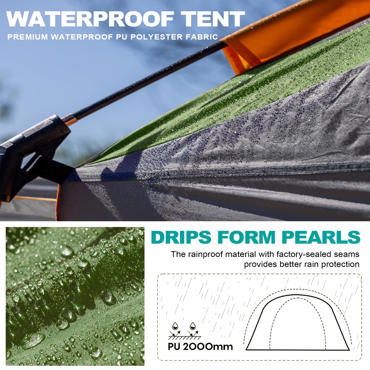 uniHimal SUV Tent for Camping,Waterproof PU2000mm, Fits 5-8 People,Spacious Double Layer Design, Includes Rainfly & Storage Bag, 8FT L x 8FT W x 7.2FT H,Green