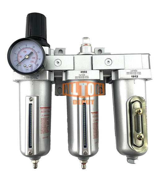3/4" NPT HEAVY DUTY Industrial Grade Filter Regulator Coalescing Desiccant Dryer System For Compressed Air Lines, Metal Bowls, Great For Paint Spray And Plasma Cutter(MANUAL DRAIN)