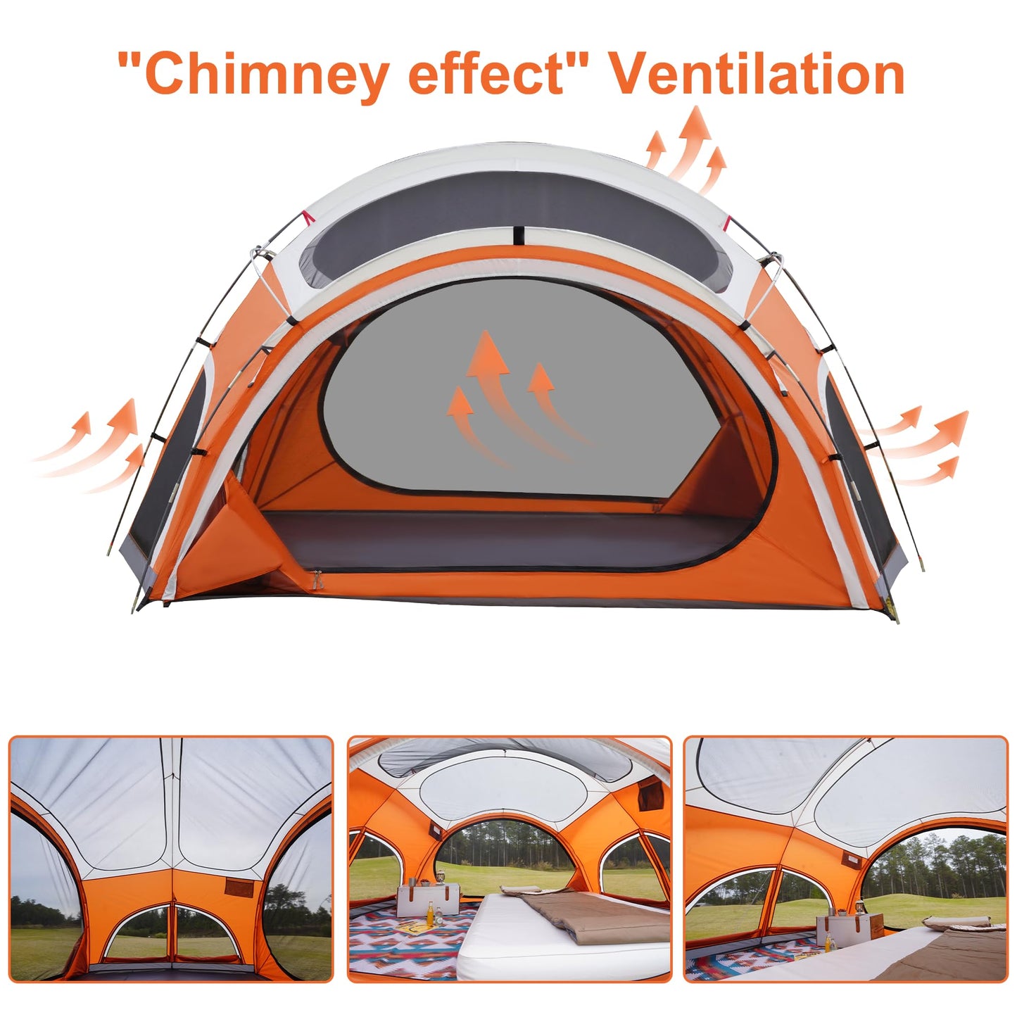 Vidalido 3-4 Person Camping Tent with 2 Large Mesh Door 4 Mesh Window Family Tents, Double Layer Waterproof Portable Easy Setup Camp Tent, Canvas Dome Tents for Camping Outdoor Hiking and Backpacking