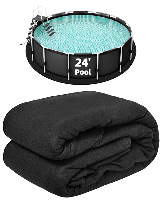 Poolergetic 24-Foot Pool Liner Pad for Above Ground Pools, Round Under Pool Mat Prevents Puncture, Weed Barrier, Extend Liner Life, Black