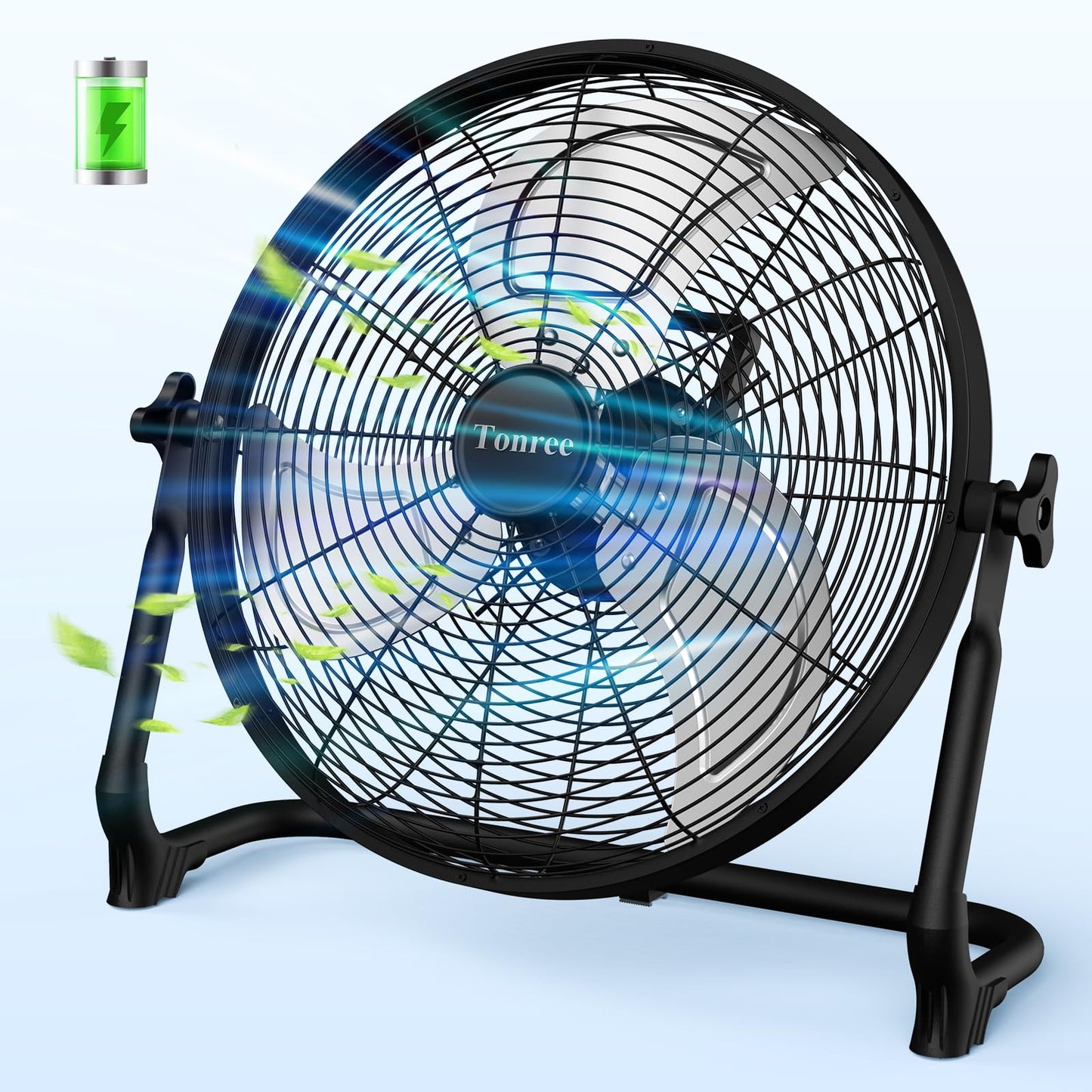 Tonree 18" Portable Battery Operated Floor Fan, Hi-Velocity Rechargeable Cordless Fan, USB Phone Charge, 12-60H Runtime, Quiet, Wireless, Hi-Airflow, For Camping Home Gym Patio Outdoor Summer Gazebo