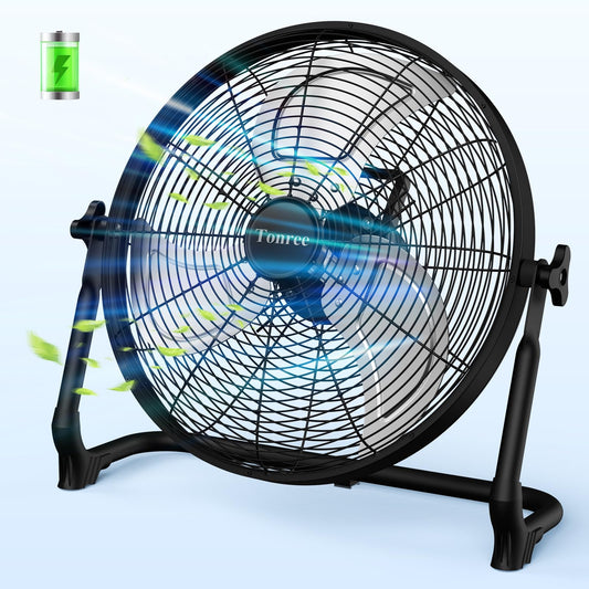 Tonree 18" Portable Battery Operated Floor Fan, Hi-Velocity Rechargeable Cordless Fan, USB Phone Charge, 12-60H Runtime, Quiet, Wireless, Hi-Airflow, For Camping Home Gym Patio Outdoor Summer Gazebo