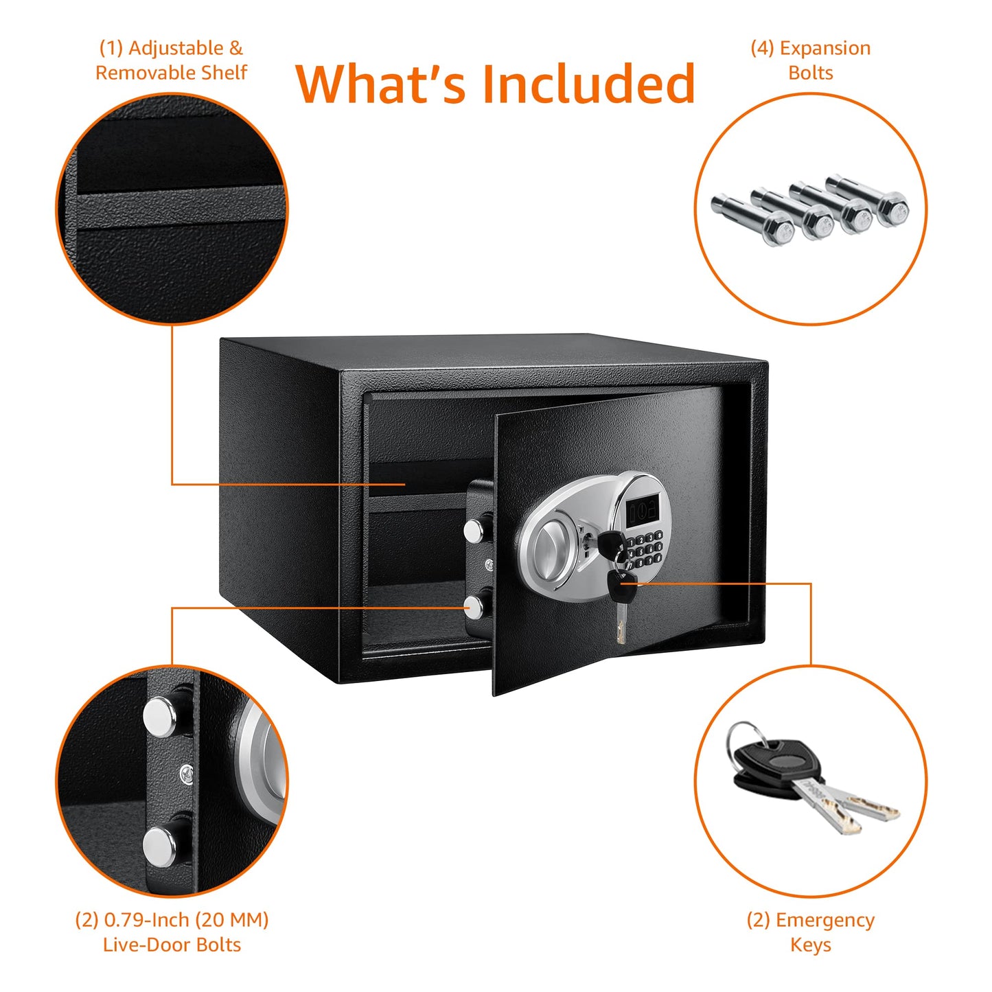 Amazon Basics Steel Security Safe and Lock Box with Digital Keypad, Easy to Use, Removable Shelf, Secure Cash, Jewelry, Documents, Black, 1.2 Cubic Feet, 16.9-x-14.6-x-10.6-inches (WxDxH)