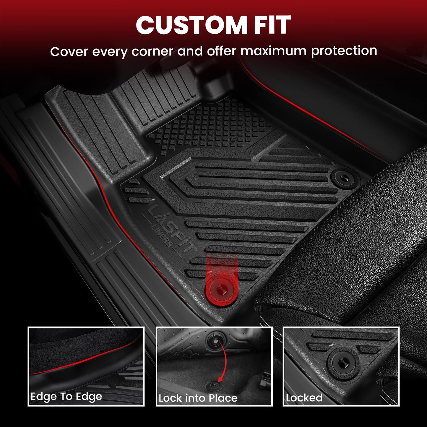 LASFIT Floor Mats for 2025 2026 2027 Ford Expedition 7 Seats Max(Not Fit 8 Seats Standard), All Weather Protector TPE Easy Clean Car Floor Liner, 1st & 2nd & 3rd Row, 4pcs Black