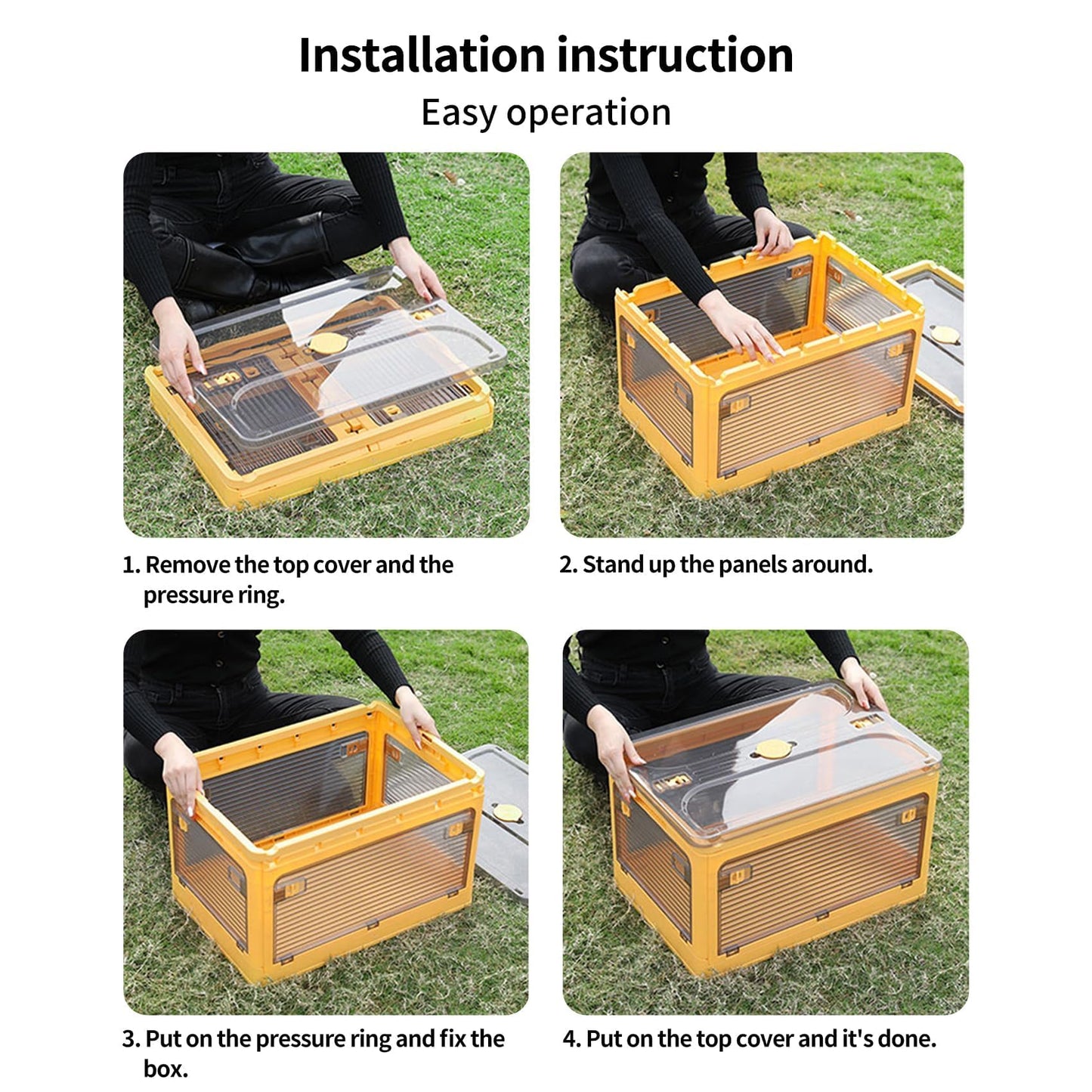 Roqao 3-Pack Stackable Storage Bins, 83-Liter Collapsible Organizers with 3 Lids, Wheels, Foldable Collapsible Box for Outdoor Camping, Orange