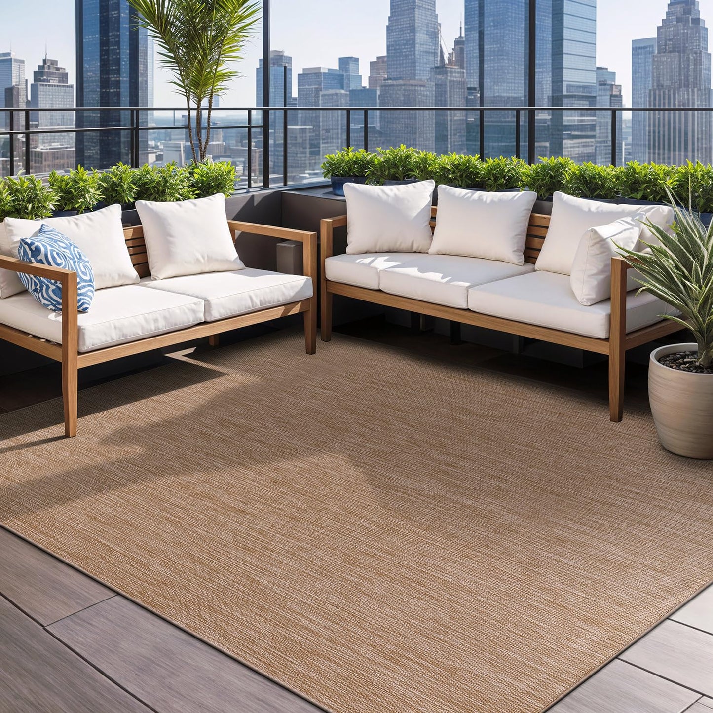 Beverly Rug Indoor Outdoor Rug 9x12, Washable Outside Carpet for Patio, Deck, Porch, Solid Modern Area Rug, Water Resistant, Jute Beige