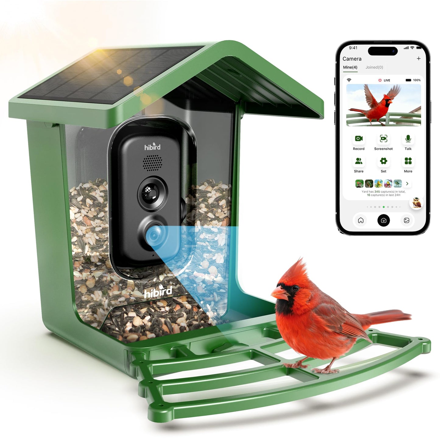 Hibird 4K HD Smart Bird Feeder with Camera Solar Powered, 2.4GHz/5GHz Dual WiFi Auto Capture Bird Video, Real-time Notifications & Live Streaming, AI Identify 10000+ Species for Gift