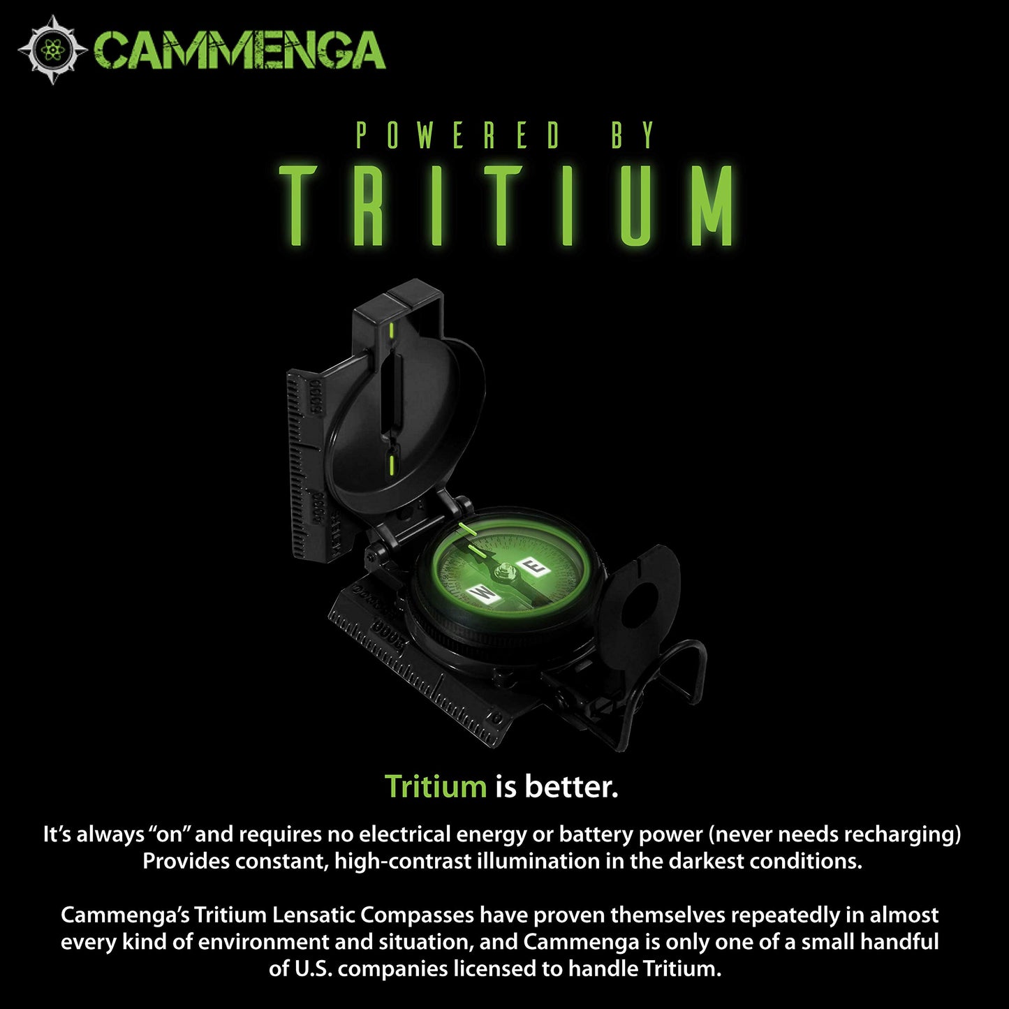 Cammenga Lensatic Tritium Compass, Official USA Military Compass - Accurate and Ultralight Tactical Compasses for Orienteering Backpacking Hunting Hiking Boating - Black