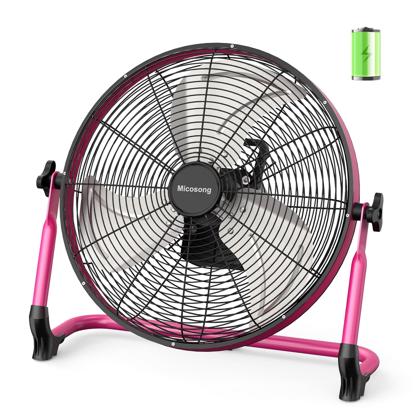 Micosong 18” Portable Battery Operated Fan, Rechargeable Cordless Camping Fan Outdoor, USB Output, 360° Tilt, 10~60h Runtime, Quiet, Wireless, Metal Blade, For Travel Gazebo Home Garage Gym RV Barn
