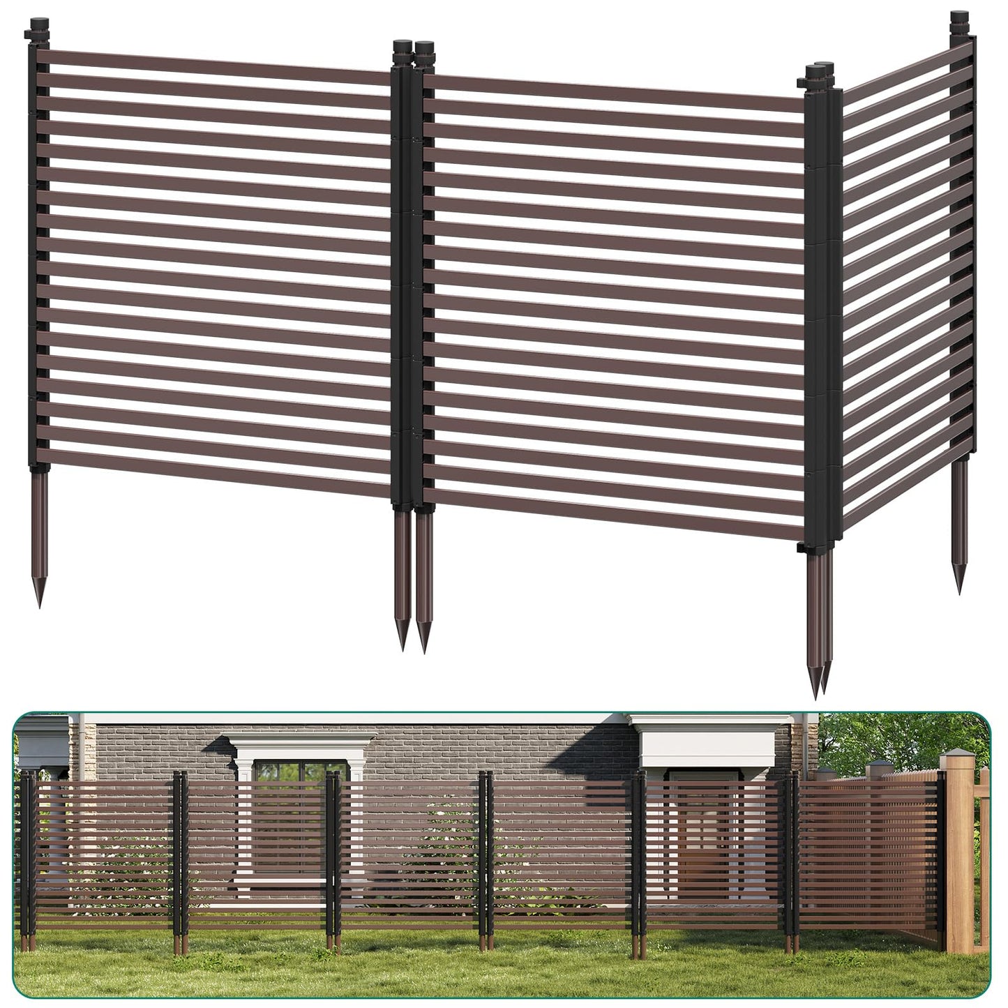 3 Pack Privacy Fence Panels for Outside, 48" h x 106" w No-Dig Metal Garden Fencing, Rustproof Decorative Panels for AC Cover, Pool & Trash Can Enclosures, Yard & Flower Bed Border, Easy Install