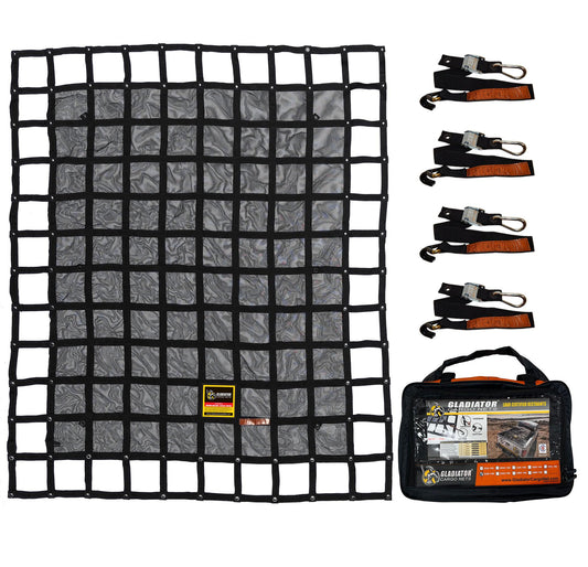 GLADIATOR CARGO NETS - Heavy Duty Cargo Net - Truck Accessory - Cargo Carrier -Truck Organizer - Medium-Trailer-Pickup-Boat-Jeep-SUV-Camping-(WLL): 1,500 lbs (MGN-100) 6.75' x 8' ft.