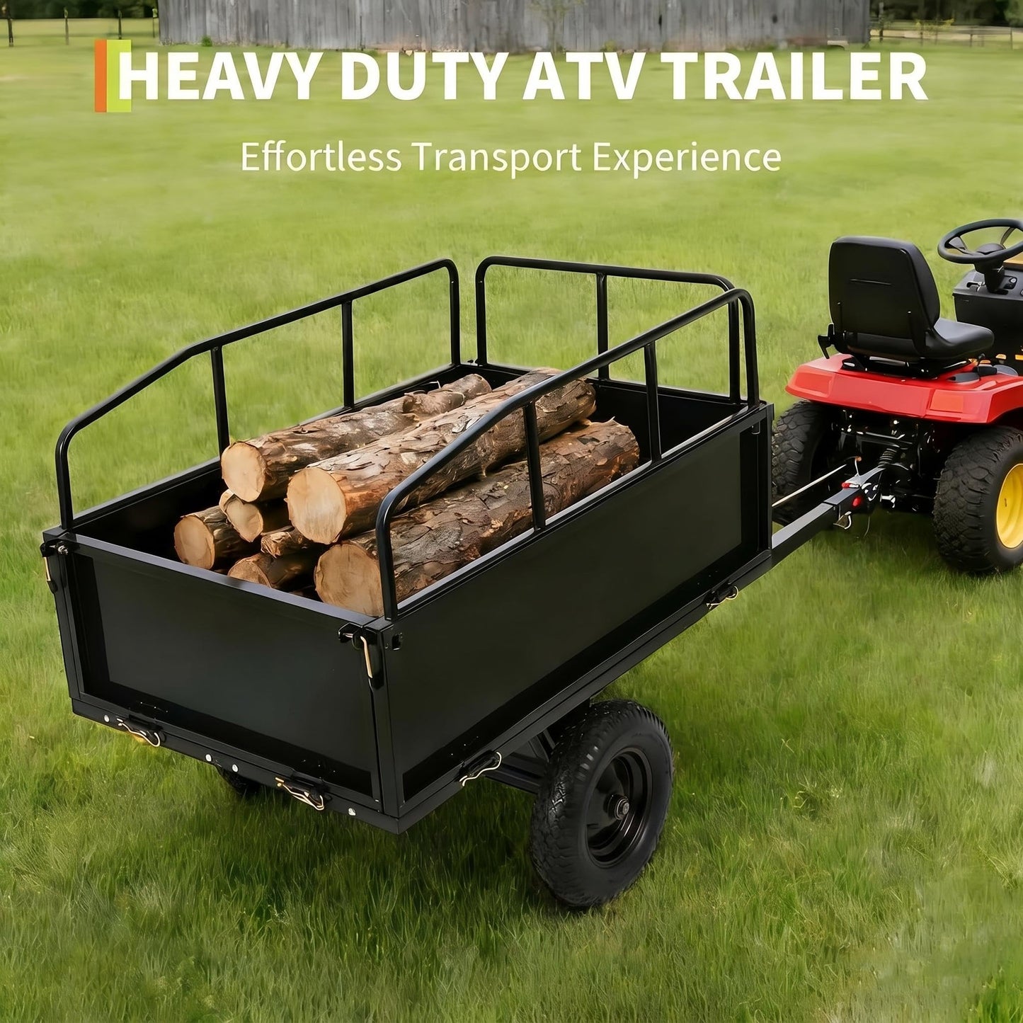 GarveeLife Lawn Mower Trailer ATV Dump Cart Tow Behind, 750 Lb Utility Garden Cart, 15 Cu.Ft, Heavy Duty Steel Garden Utility Trailer with Removable Sides for Atvs, Utvs Lawn Garden Tractors