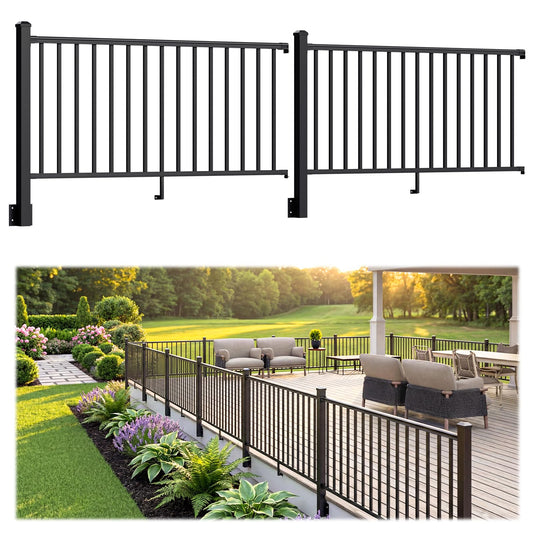 Egadis 2 Pack 36in H x 6ft W Side Mount Aluminum Deck Railing Kit, Black Textured Powder-Coat Finish Fascia Mount Modular Rail System for Outdoor Decks, Porches & Balconies (2 Post, 2 Panel)