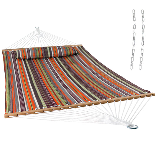 Sunnydaze Quilted Double Hammock for Outside with Spreader Bars and Pillow - 450 lb Capacity, 74x55 Inch Bed, UV Resistant, Quick Dry - Chains Included, Stand Sold Separately - Canyon Sunset