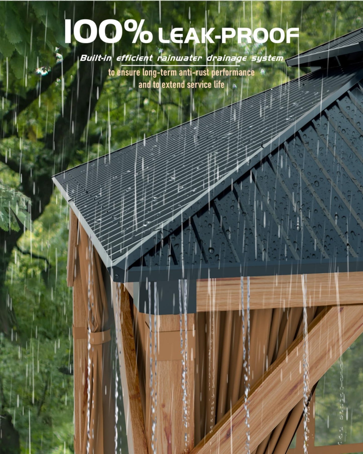 10x10 ft Wood Gazebo, Upgrade Spruce Frame and Double Galvanized Steel Roof, Hardtop Gazebo