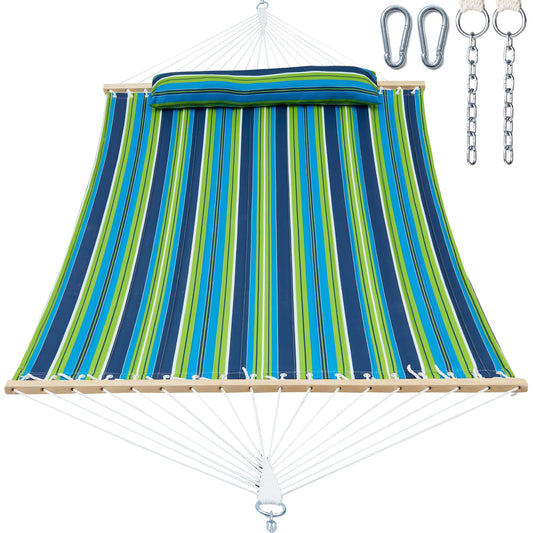 GAFETE Hammock 2 Person Quilted Fabric Hammocks for Outside, Double 12ft Hammocks with Spreader Bar, Large Removable Pillow, Storage Bag, Carabiners, Max 475 lbs Capacity (Garden)