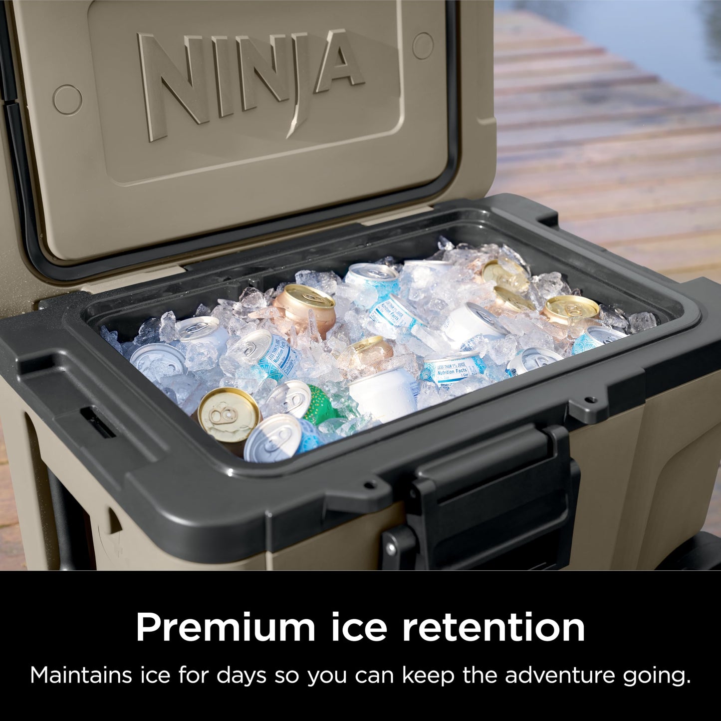 Ninja | Cooler | FrostVault 65QT Cooler with Wheels | Insulated with Temp Dry Storage Drawer | Keeps Ice Cold for Days | for The Beach, Camping, Picnics & More | Birch Beige | FB265CS