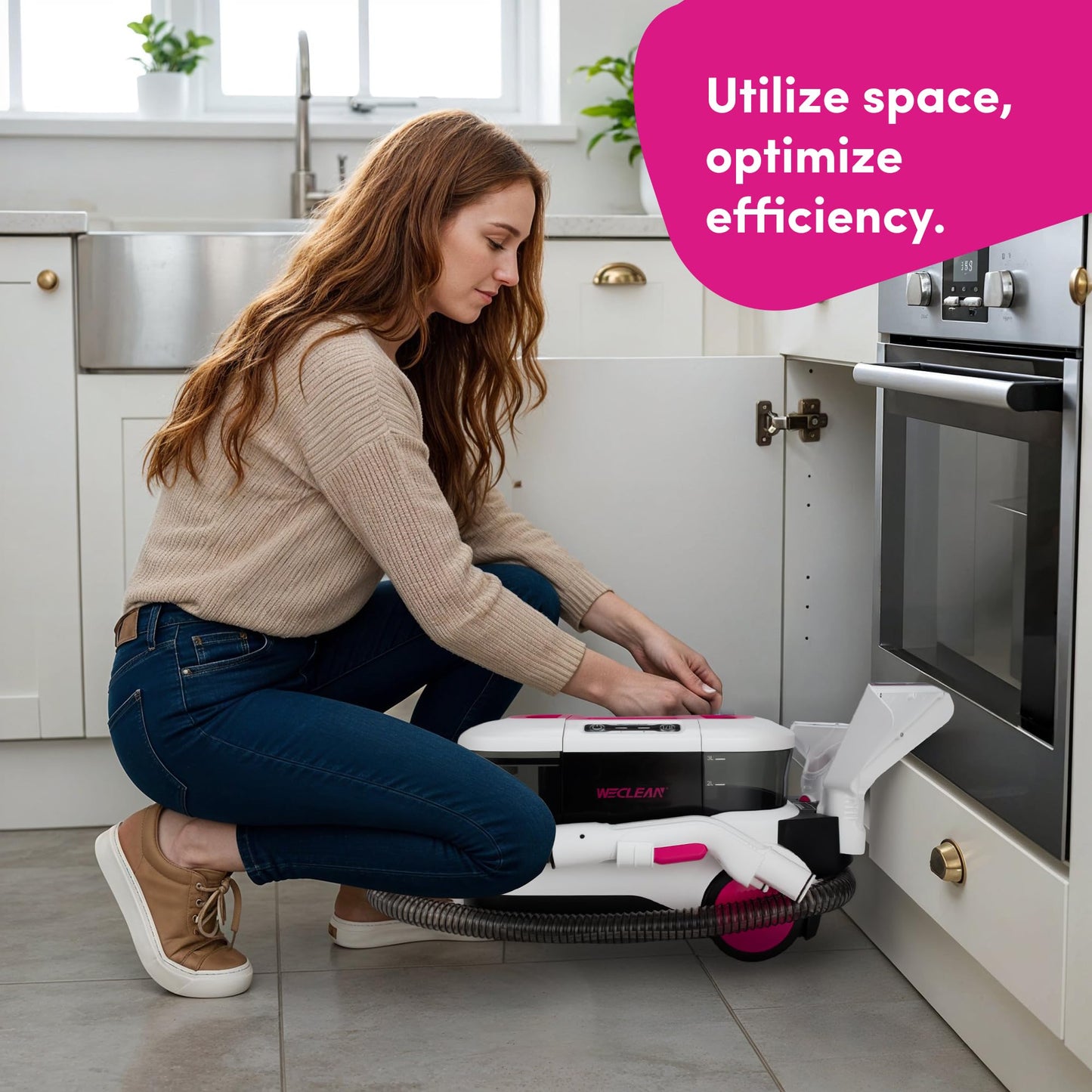 WECLEAN C4 Portable Carpet Cleaner Machine, Stand Up Upholstery Cleaner with 18KPa Powerful Suction, 800W Spot Cleaner for Pet Stains, Carpet, Rug, Couch and Car Interior, Dual Tank System, Pink