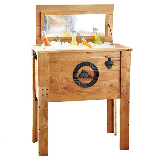 Backyard Expressions Rustic Outdoor Beverage Cooler for Patio - 45 Qt. - Rustic Brown