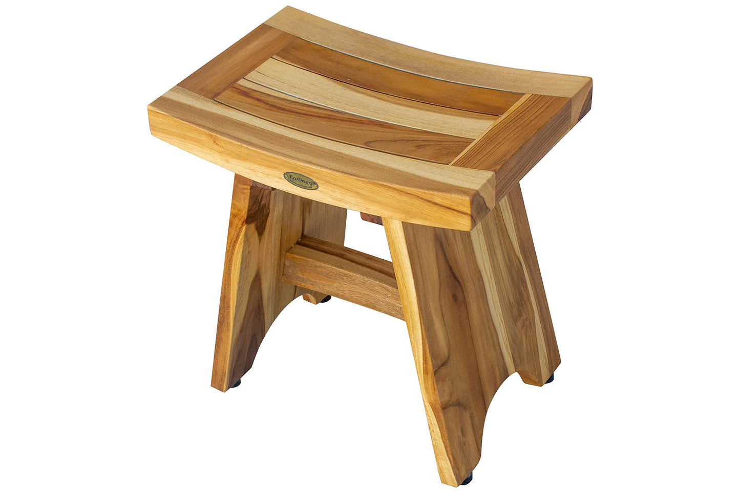 EcoDecors Teak Shower Bench 18", 300 lb Capacity – Waterproof Teak Bath Seat for Adults - Compact Spa Stool for Small Bathrooms & Walk-in Showers with Slip-Resistant Feet