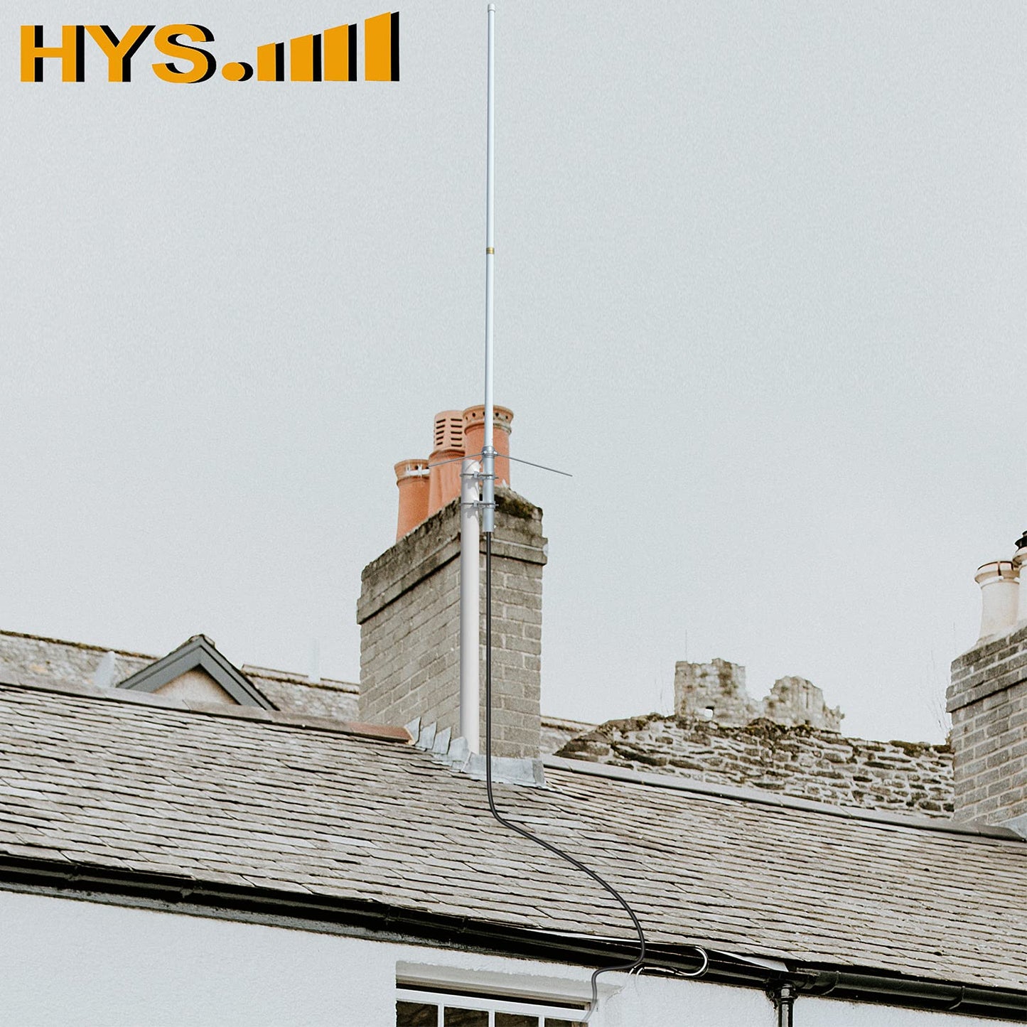 HYS 200W GMRS Base Antenna 5/8 Wave 7.2dBi Pre-Tuned 462-467MHz for Motorola Repeater GR1225 GR500, Midland Anytone Mobile Radio, Fiberglass Omnidirectional
