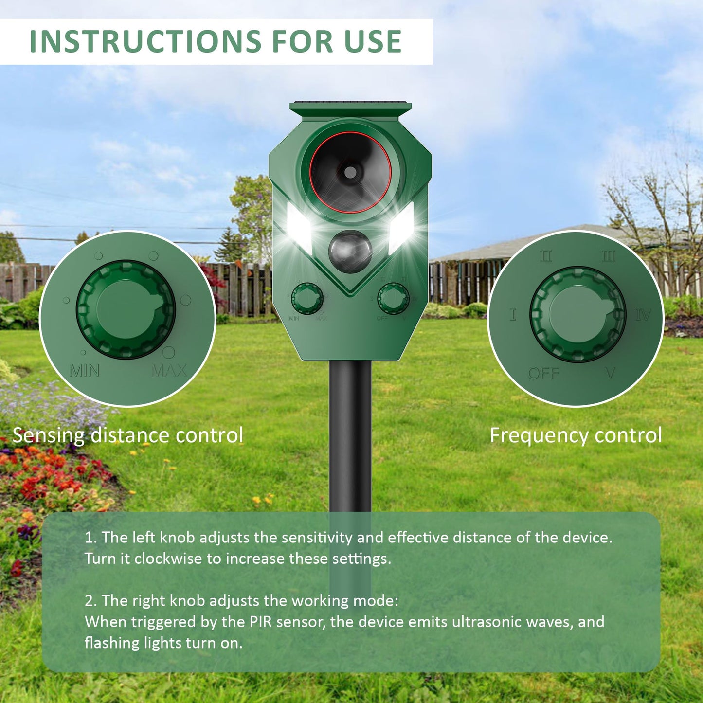 4-Pack Solar Powered Ultrasonic Animal Repeller, Outdoor Waterproof Deer Squirrel with Motion-Activated Sensor Strobe Light, for Cats, Raccoons, Skunks, Rabbits and More