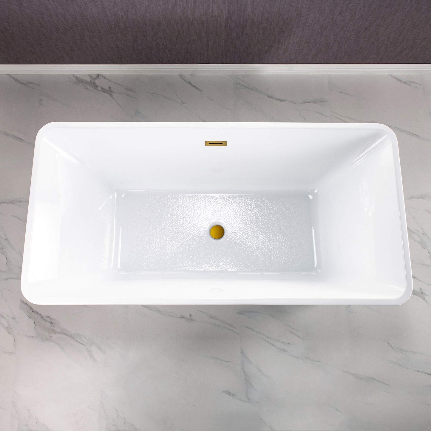 WOODBRIDGE 59" Acrylic Freestanding Bathtub Contemporary Soaking White Tub with Brushed Gold Overflow and Drain，BTA1509 -BG-Drain &O
