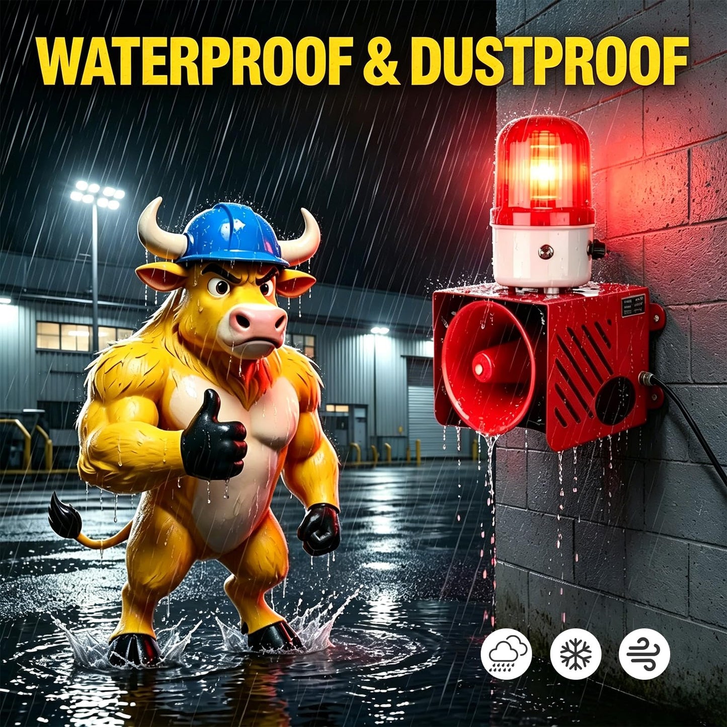 AC110V 120dB Industrial Siren Alarm Strobe Light Waterproof Red Warning Beacon Adjustable Volume Plug-in Manual Control for Indoor Outdoor Security,Factory,Garage (AC110V Red)