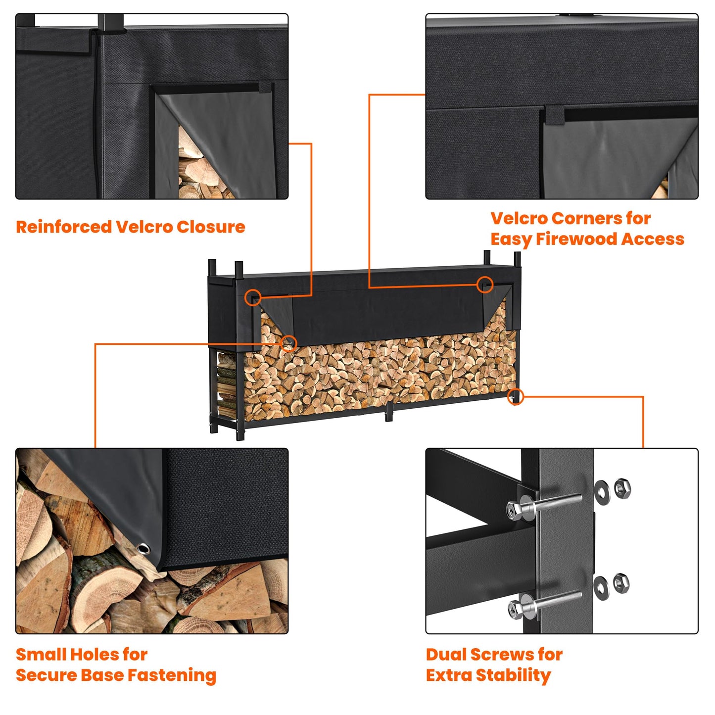 Ultrawall Heavy Duty Firewood Rack with Waterproof Cover, Freestanding Wood Log Holders for Firewood, Indoor/Outdoor Wood Storage Rack (6 ft)