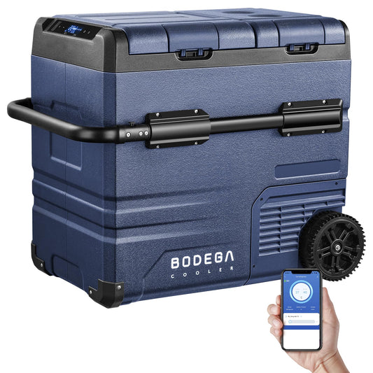 BODEGACOOLER 12 Volt Car Refrigerator,59 Quart (55L)12v Portable refrigerator,Car Fridge Freezer, -4℉-68 Car Cooler 12/24V DC and 100-240V AC for RV, Camping,Travel,Dual Zone With APP Control(2 Doors)