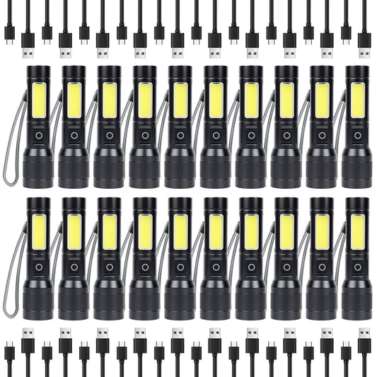 KunHe 20 Pack Rechargeable Flashlight with COB Side Light 430 Lumens Zoomable Beam 3 Modes Front Light Compact Aluminum Flashlight for Home Camping and Emergency Use