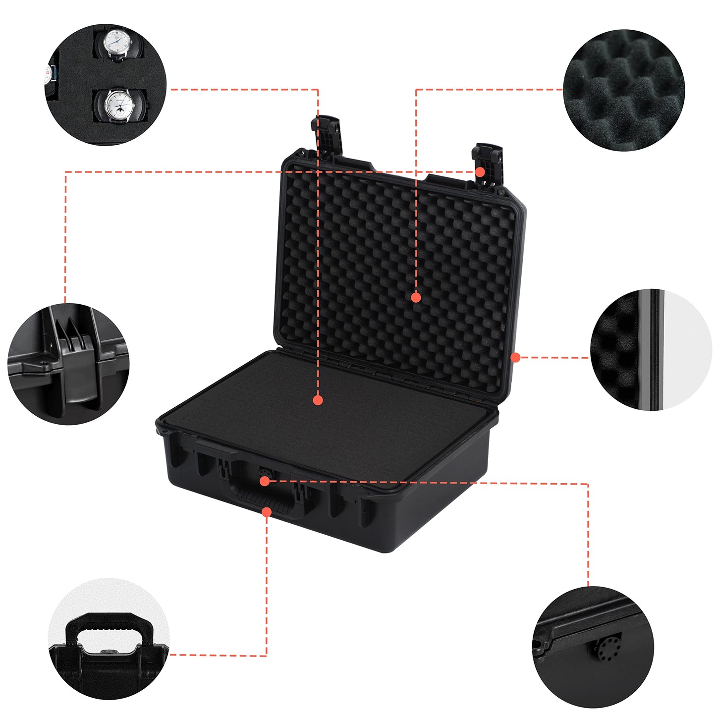 MEIJIA Premium Waterproof Hard Compact Camera Case with customizable fit foam,Full Protection with Light&Convenient Design,19.3"x15.25"x7.3".,Elegant Black