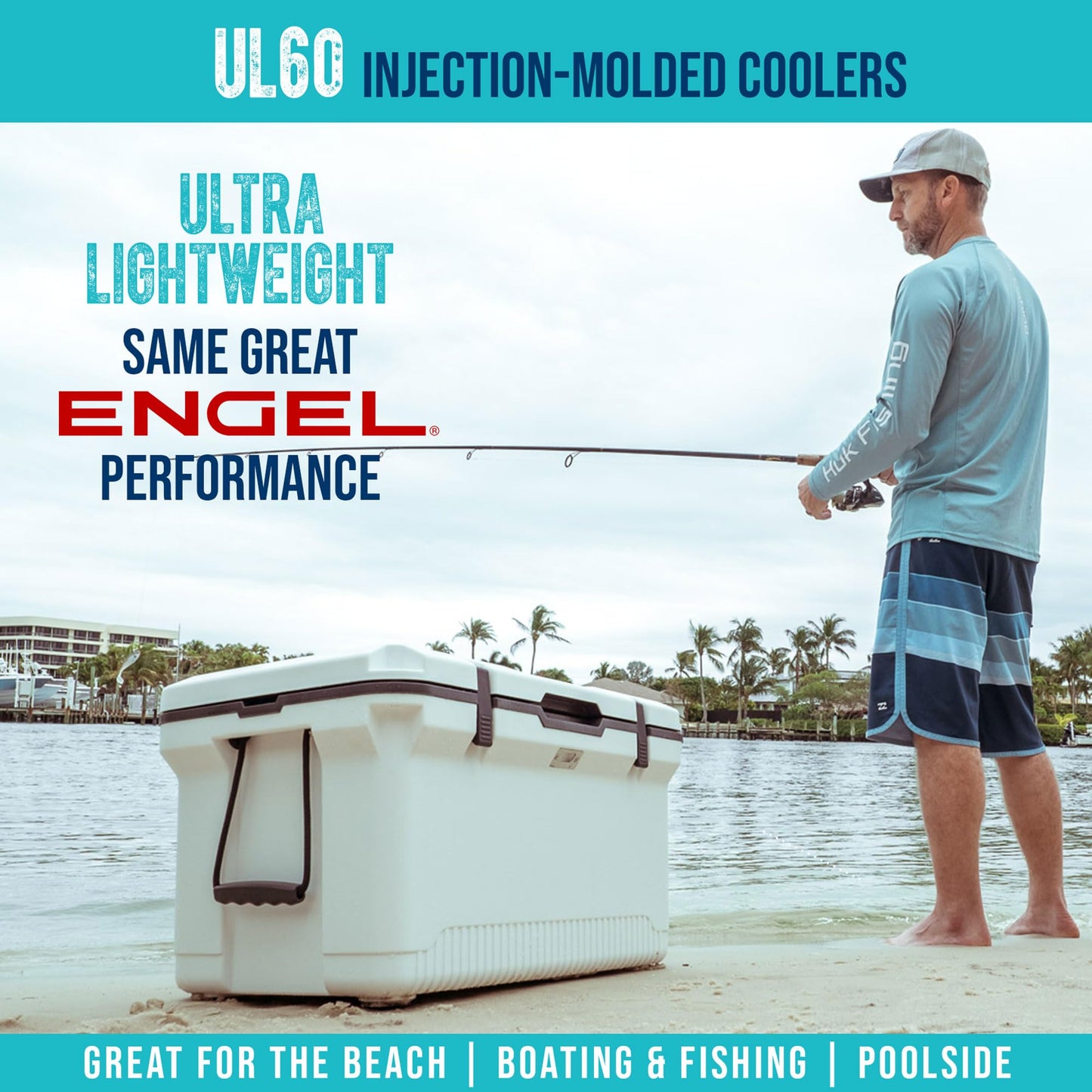 ENGEL 60 QT Ultra-Light Injection Molded Cooler - Ice Chest Keeps Ice up to 7 Days - Large Cooler Includes Wire Basket, Divider and Built-in Bottle Opener - Blue with Dark Grey Interior (Blue)
