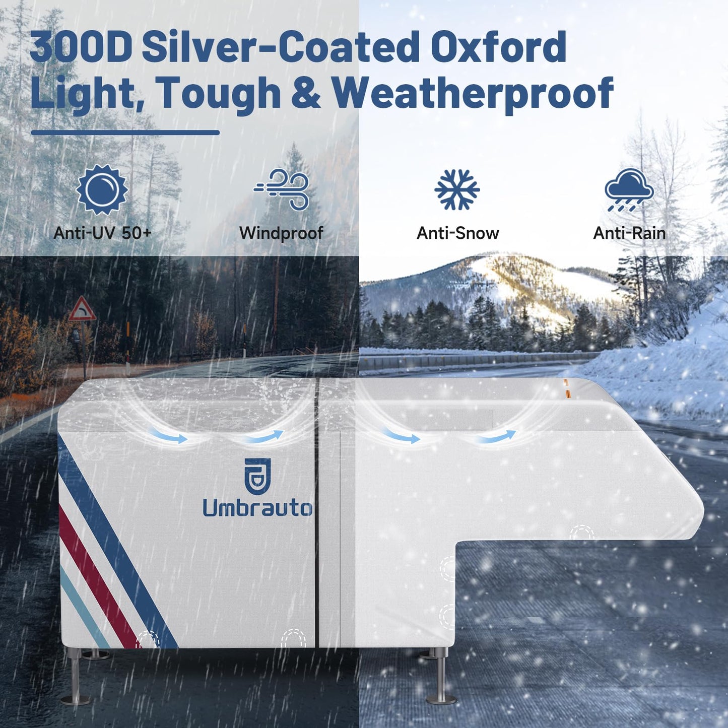 Truck Camper Cover for 10–12FT Slide-in Campers – 300D Oxford Waterproof RV Cover, Silver-Coated, All-Weather Protection with Windproof Straps & Air Vents