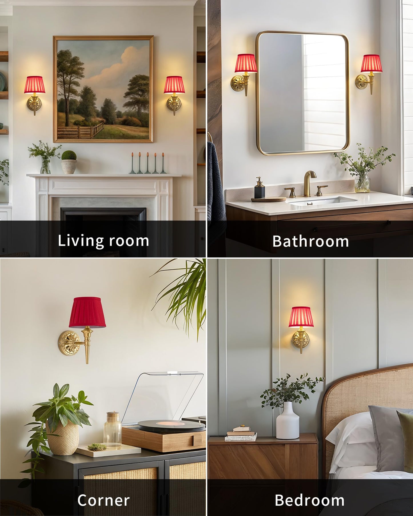 KDG Cordless Wall Sconces Set of 2, Small Wireless 5200mAh Rechargeable Battery Fabric LED Wall Lamps, Portables Lightings for Wall Painting, Living Room, Bedroom, Hallway, Gifts, Night Light (Red)