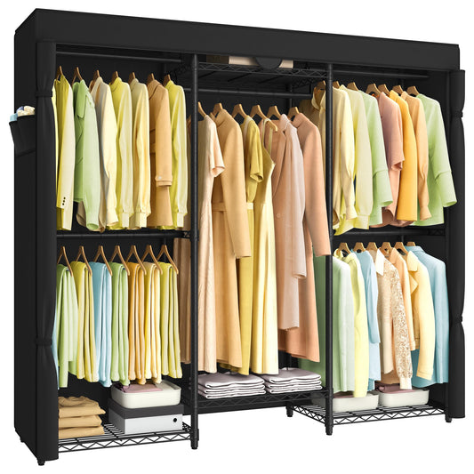 SONGMICS Heavy-Duty Clothes Rack, Garment Rack, Portable Closet, 68.7-Inch Wide Clothing Rack with Adjustable Mesh Shelves and Hanging Rails, Ink Black ULGR435B01
