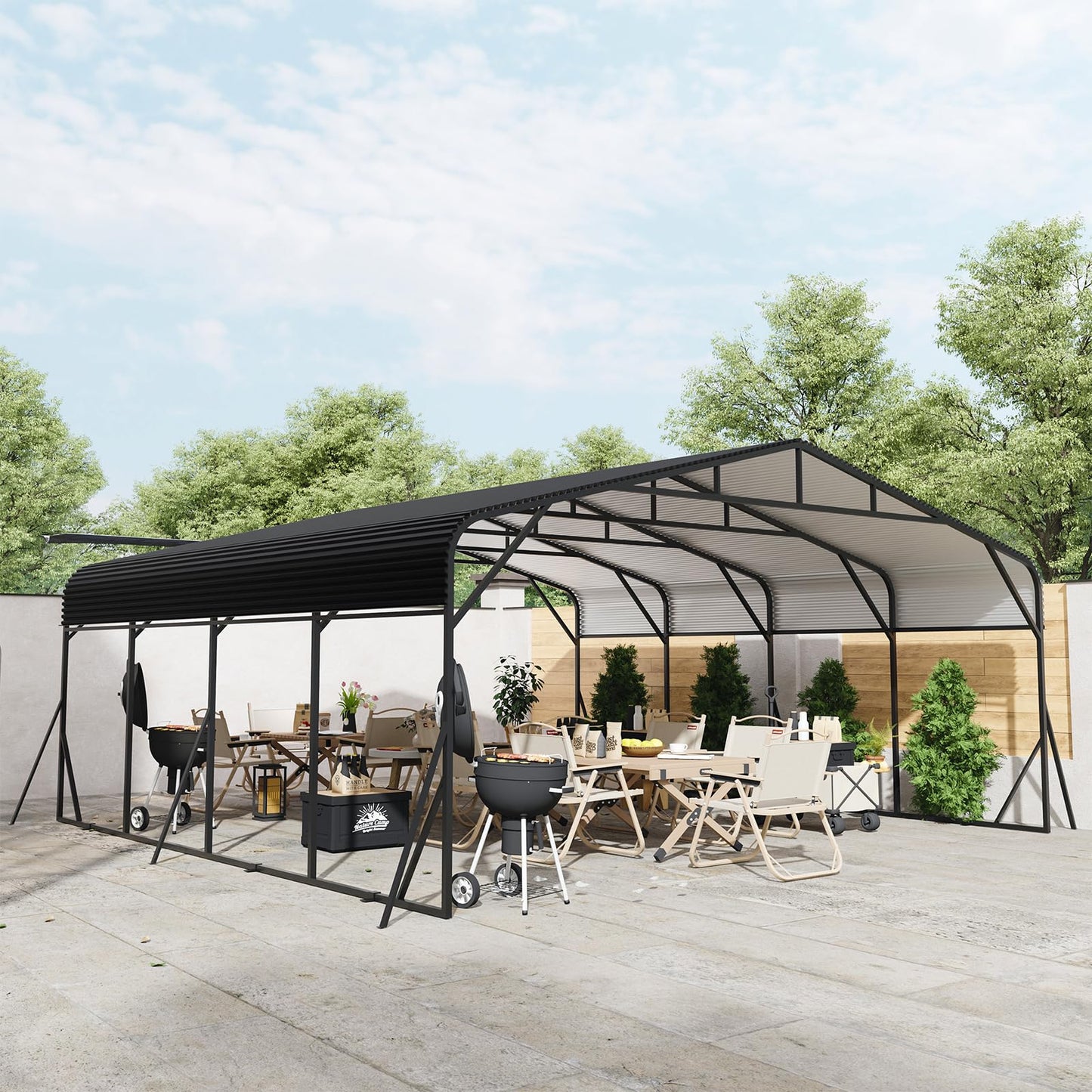 GDFStudio 20x20 FT Heavy Duty Carports for Trucks Boats RV Tractor, Metal Carport Kits with Steel Roof Frame, All Weather Car Shelter Flexible Conversion into Rooftop Canopy Party Tent Portable Garage