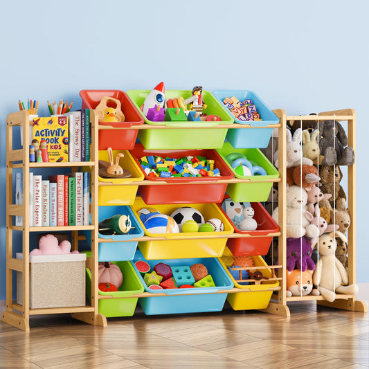 mirolam Toy Storage Organizer with Bookshelf and Stuffed Animal Storage - Playroom Organization with Shelves and 12 Bins - Living Room Box for Lego - Bedroom Decor Essential