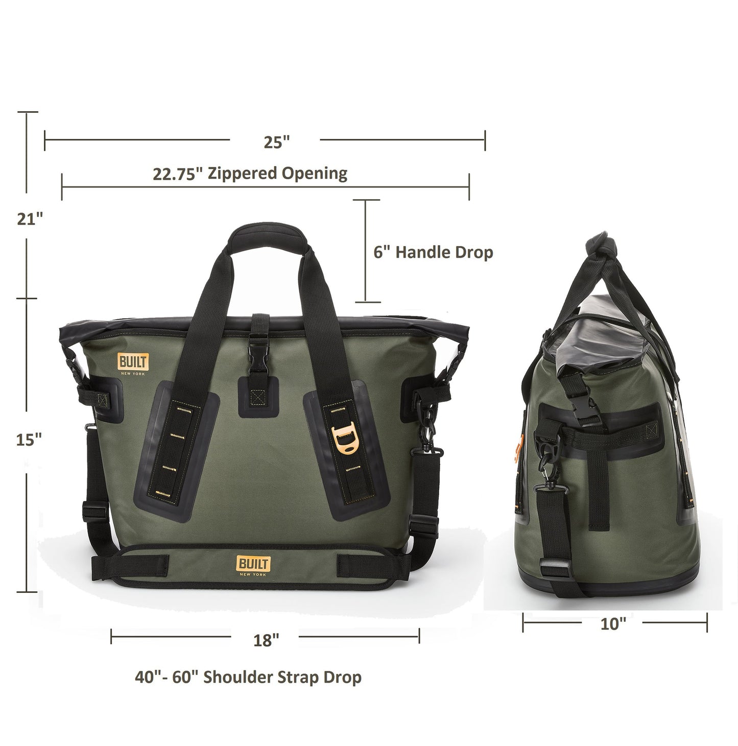 BUILT Large Welded Soft Portable Cooler with Wide Mouth Opening - Insulated and Leak-Proof Olive 5213958
