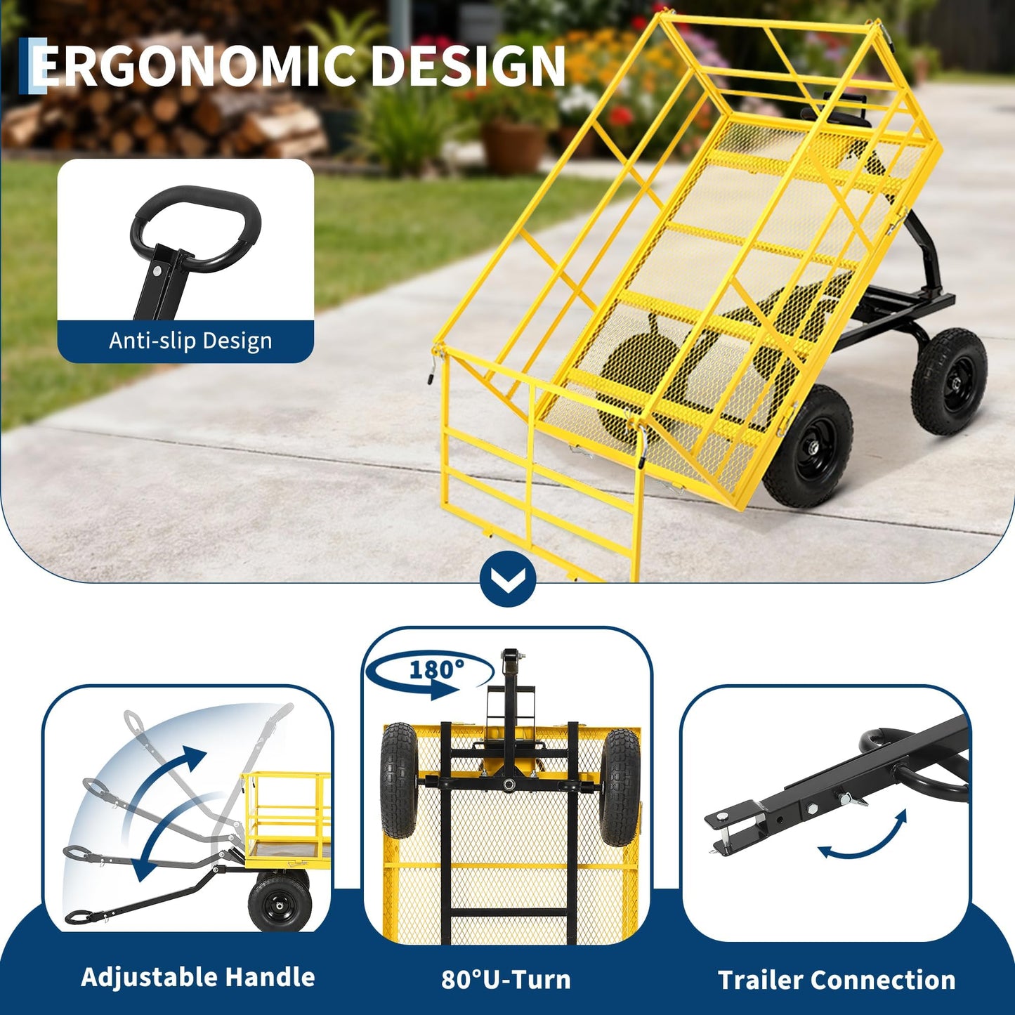 1400 LB Heavy Duty Garden Wagon Cart – 13" All-Terrain Tires, 3-in-1 Utility Yard Trailer with Removable Side Panels, Outdoor Metal Wagon for Lawn, Yard, Backyard