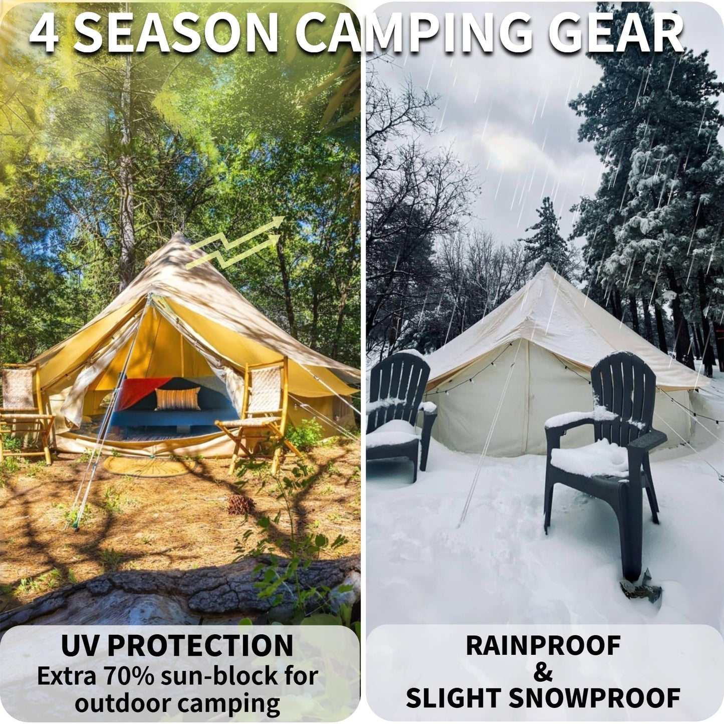 DANCHEL OUTDOOR B2A Portable Bell Tent Yurt No Center Pole with 4 Season Waterproof Rain Fly 4 Person Camping Glamping