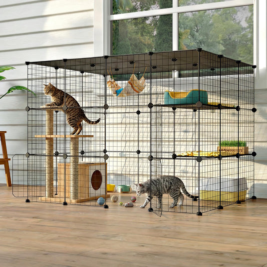 Oneluck 41 Inch Catio Outdoor Cat Enclosure with Super Large Enter Door, Balcony Cat Playpen with Platforms,DIY Outside Cat Patio Large Exercise Place Ideal for 1-3 Cats
