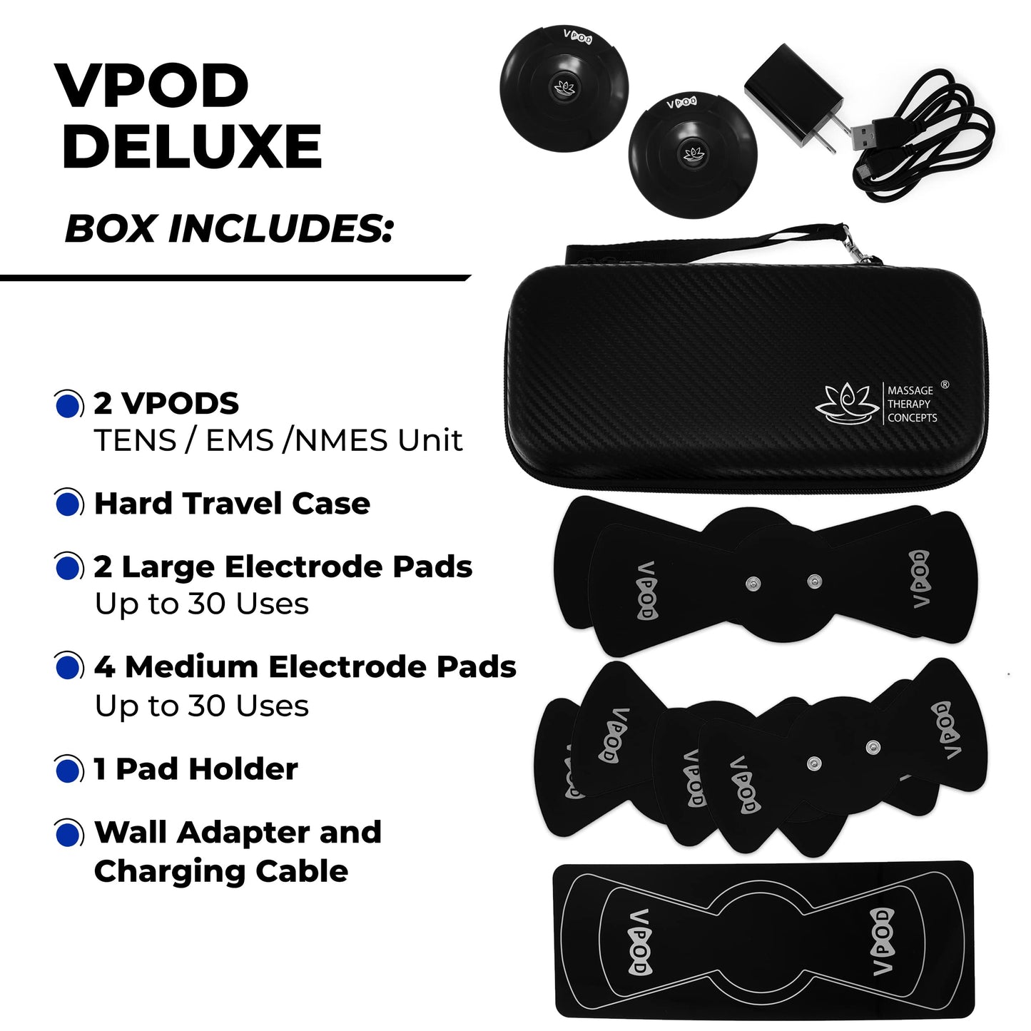 VPOD Deluxe Wireless TENS Unit Muscle Stimulator with Smartphone App Control - Bluetooth Enabled for Pain Relief Therapy - Rechargeable Portable Device for Back and Neck Pain